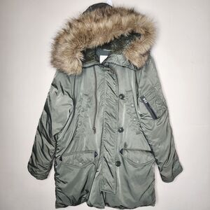 Denim Supply Ralph Lauren Jacket Military Snorkel Y2K Grunge fur hood